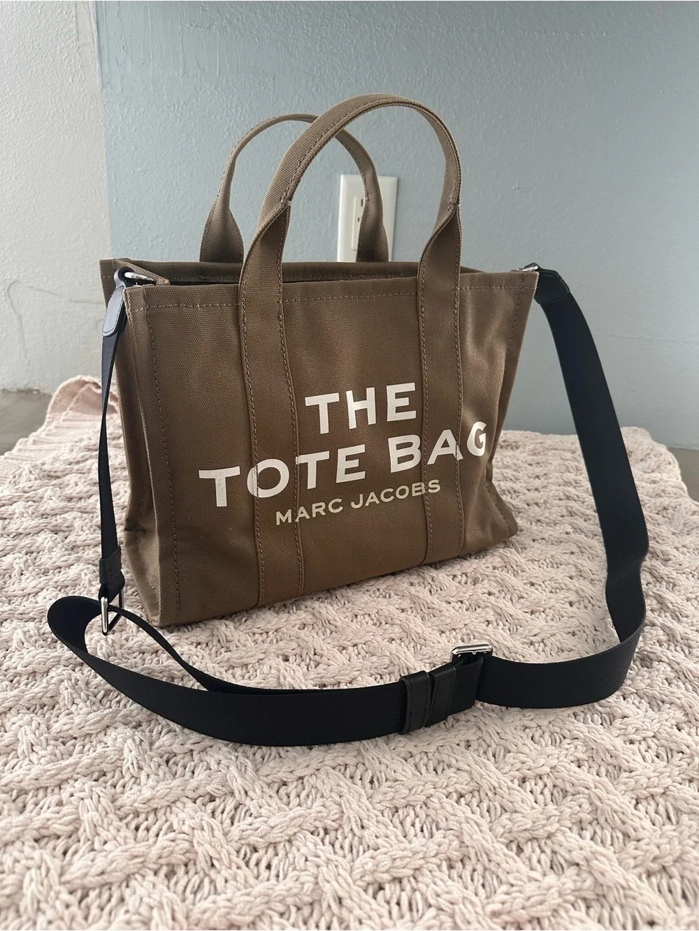 Marc Jacobs Olive Brown Canvas Tote with Black Strap